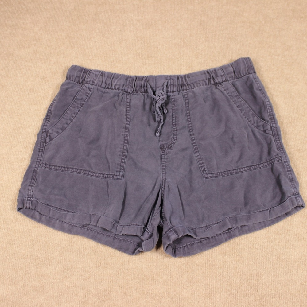 Gap Womens Blue Gray Pull On Drawstring Twill Shorts Size Medium Patch Pockets